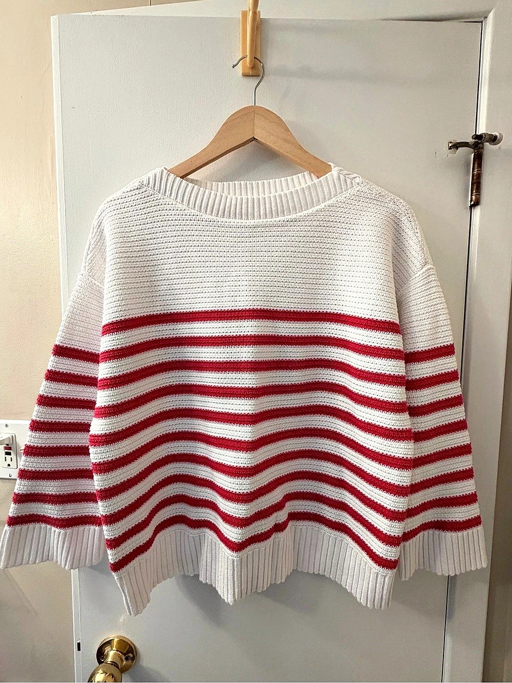 Striped Crewneck Sweater in White & Red